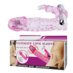 Удлиняющая стимулирующая насадка на пенис с двойной вибрацией (10 режимов) (Цвет: розовый)