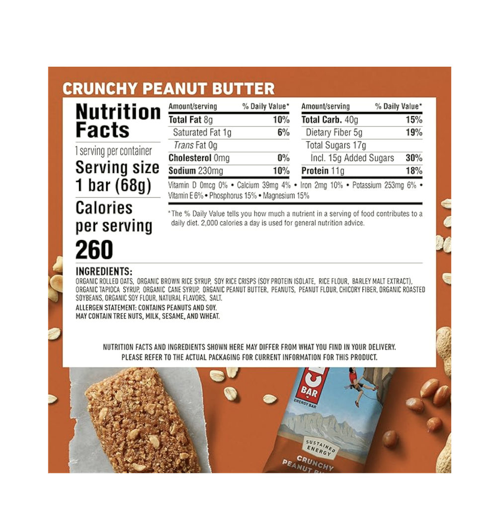 Clif Bar —Протеиновые батончики со вкусом арахисового масла — Сделано из органического овса — 11 г белка — Не содержит ГМО — На растительной основе — Энергетические батончики