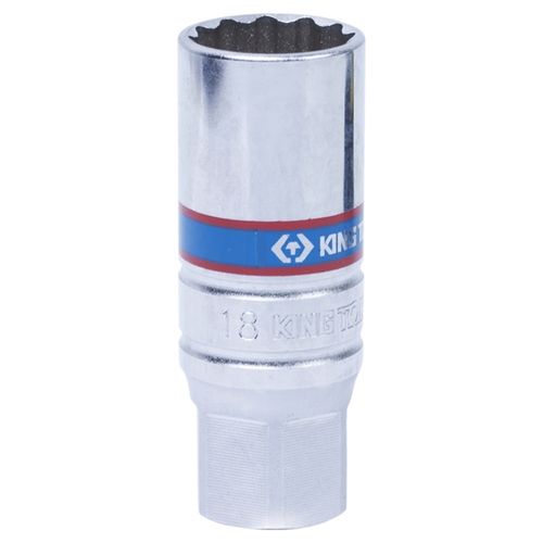 KING TONY (36B018) Головка свечная двенадцатигранная 3/8", 18 мм, L = 65 мм, резиновый фиксатор