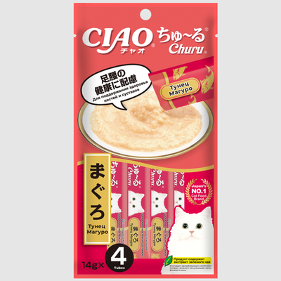 4Ru117 inaba ciao churu пюре-лакомство для кошек тунец магуро для поддержания здоровья костей и суставов 14г* 4шт