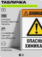 Табличка для обеспечения безопасности "Внимание опасные химикаты", для производства, предприятия, организаций, 40х30 см, Silver Plane x Айдентика Технолоджи