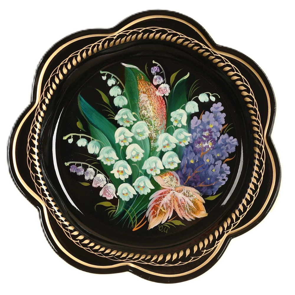 Жостовский поднос декоративный, размер 18 см (A1), металлический