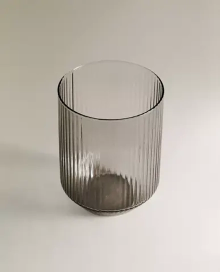 ZARA HOME СТАКАН ИЗ ТЕРМОСТОЙКОГО СТЕКЛА С РЕЛЬЕФНЫМ УЗОРОМ В ПОЛОСКУ, СЕРЫЙ