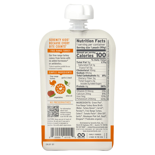 Serenity Kids, болоньезе с индейкой, органическими овощами и травами, для детей от 7 месяцев, 99 г (3,5 унции)