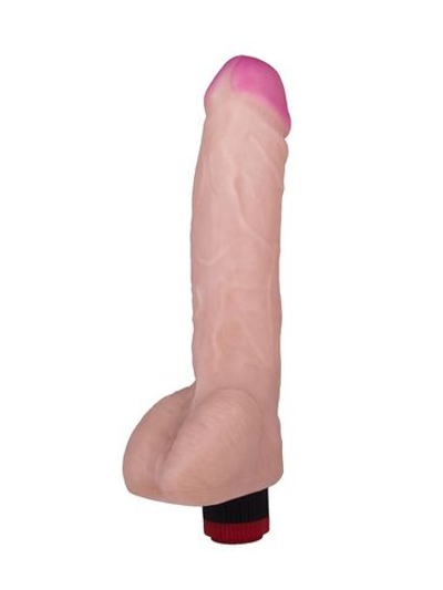 Реалистичный вибратор с мошонкой - 27,2 см. (Цвет: телесный)