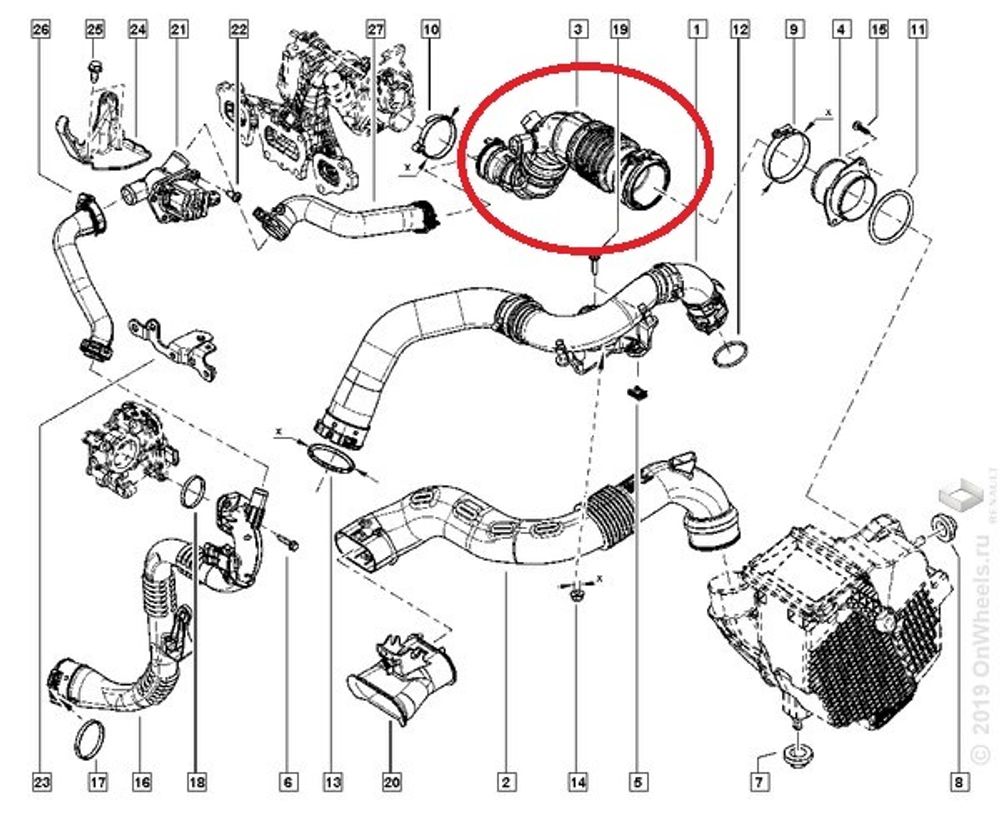 Патрубок интеркулера Renault Duster вход. (Renault)