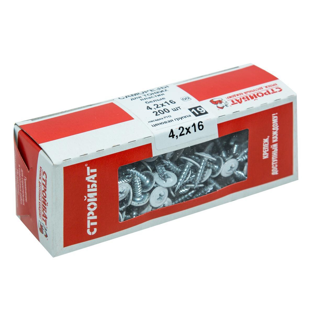 САМОРЕЗЫ СТРОЙБАТ ДЛЯ ТОНК/ПЛАСТИН БЕЛЫЕ 4,2Х16 200ШТ 23275