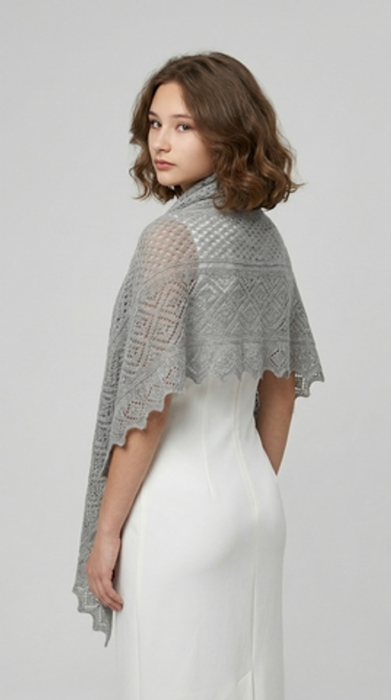 Оренбургский пуховый палантин с шелком П1-16070-03 серый