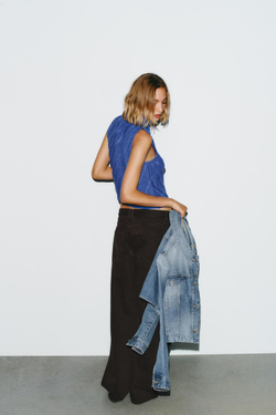 ZARA ЖИЛЕТ ИЗ РЕЛЬЕФНОГО ТРИКОТАЖА, ЯРКО-СИНИЙ