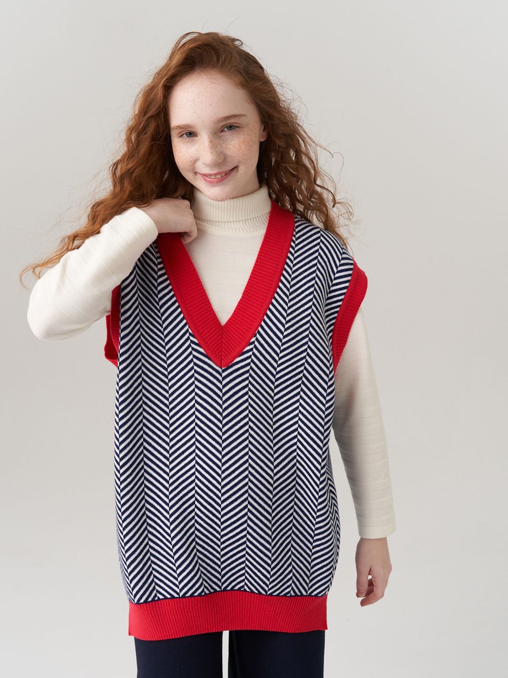 Жилетка для девочки в ушколу AT953 синий-коралловый