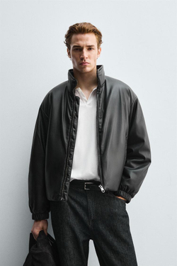 ZARA СТЕГАНАЯ КУРТКА ИЗ ИСКУССТВЕННОЙ КОЖИ, ЧЕРНЫЙ