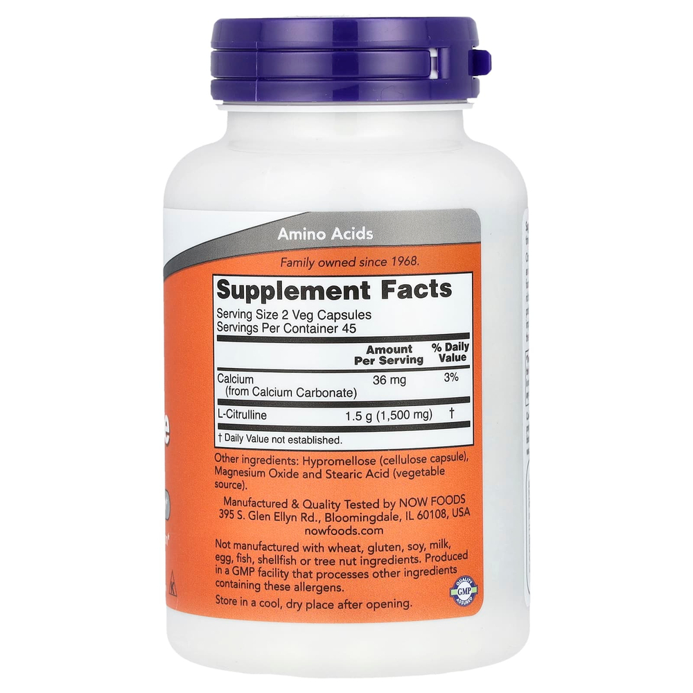 NOW Foods, L-цитруллин, 750 мг, 90 растительных капсул