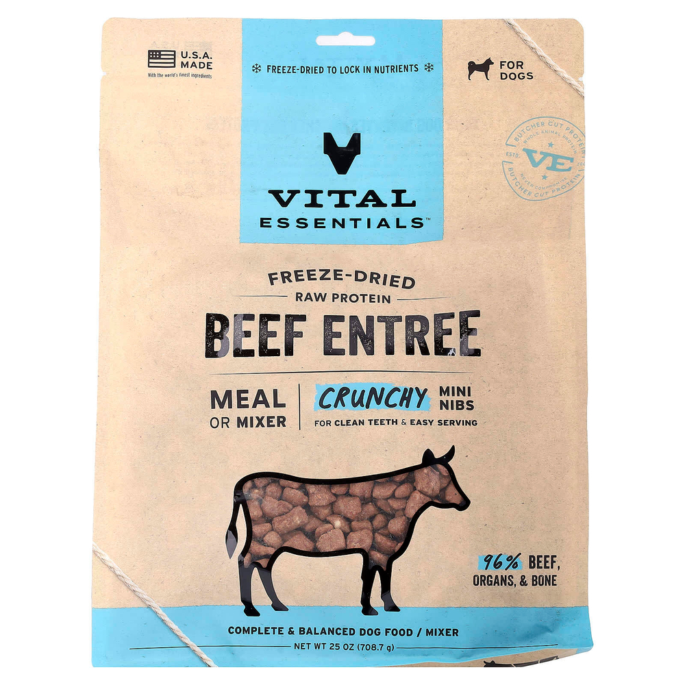 Vital Essentials, сублимированный сырой протеин, хрустящие мини-бобы, для собак, говяжий вкус, 708,7 г (25 унций)