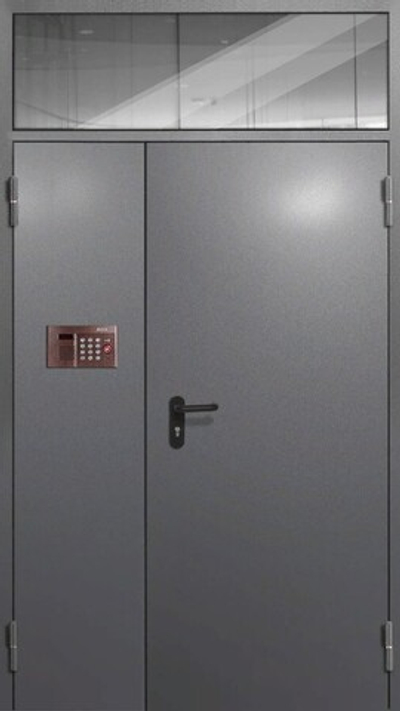 Входная дверь техническая полуторная с фрамугой и стеклом - 936