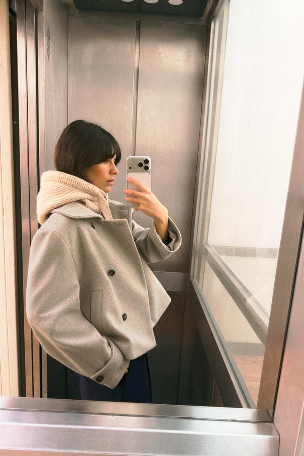 ZARA КОРОТКОЕ ПАЛЬТО С ВЫСОКИМ ВОРОТНИКОМ, БЕЖЕВЫЙ