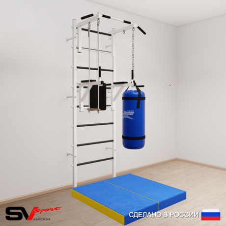 Шведская стенка Sv Sport усиленная 6736 (Турник стандарт/Брусья/Трапеция/Цепь/Мешок 22кг/Мат 1м)