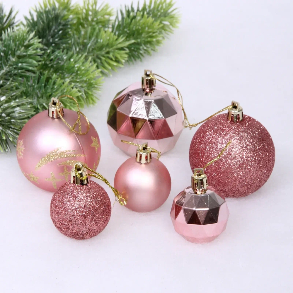 Набор шаров «Winter shine» 6 см + 4 см (24 предмета), Розовое золото