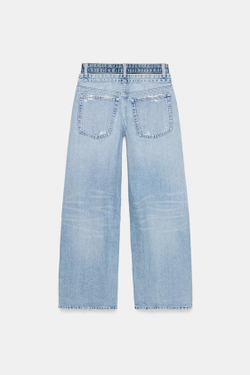 ZARA ДЖИНСЫ TRF ПРЯМОГО КРОЯ СО СРЕДНЕЙ ПОСАДКОЙ И ДВОЙНЫМ ПОЯСОМ, НЕБЕСНО-ГОЛУБОЙ