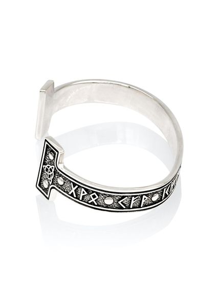 Браслет скандинавский жёсткий с руническими ставами рунами из серебра вид 3