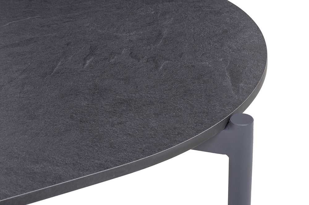 "Канны" лаунж-зона 4-местная (разборная) из роупа со столиком "Диего" цвета "серый гранит", роуп темно-серый круглый, ткань темно-серая