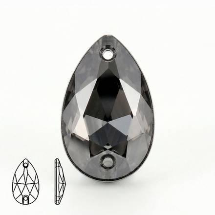 Стразы пришивные из стекла, цвет Jet Hematite, форма Teardrop / Pear