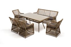 "Катания" обеденная группа плетеная на 6 персон, цвет соломенный