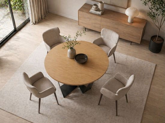 Круглый обеденный стол 1046-Ø150 из дуба и черной стали