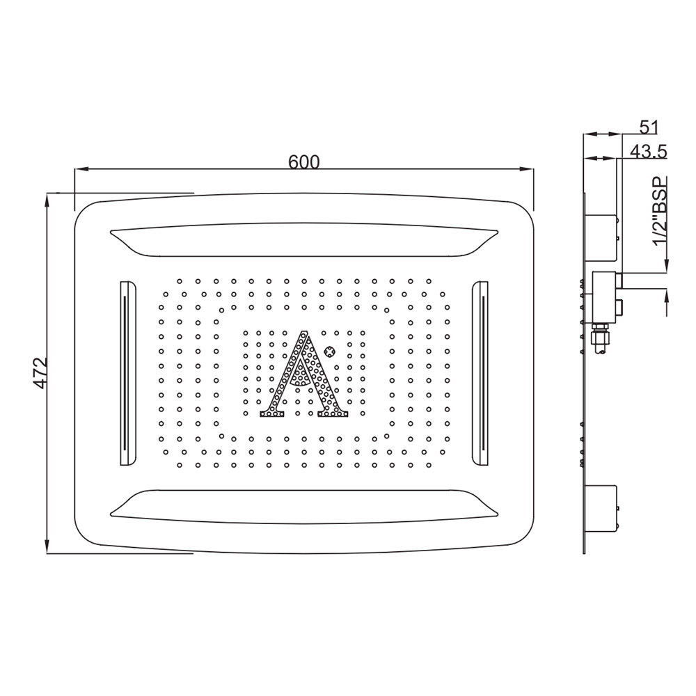 Artize, потолочный душ, Rainjoy, 3-режимн., 600х472 мм,  Хром OSA-CHR-70009
