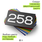 Номер на дверь 258, табличка на дверь для офиса, квартиры, кабинета, аудитории, склада, черная 120х70 мм, Айдентика Технолоджи