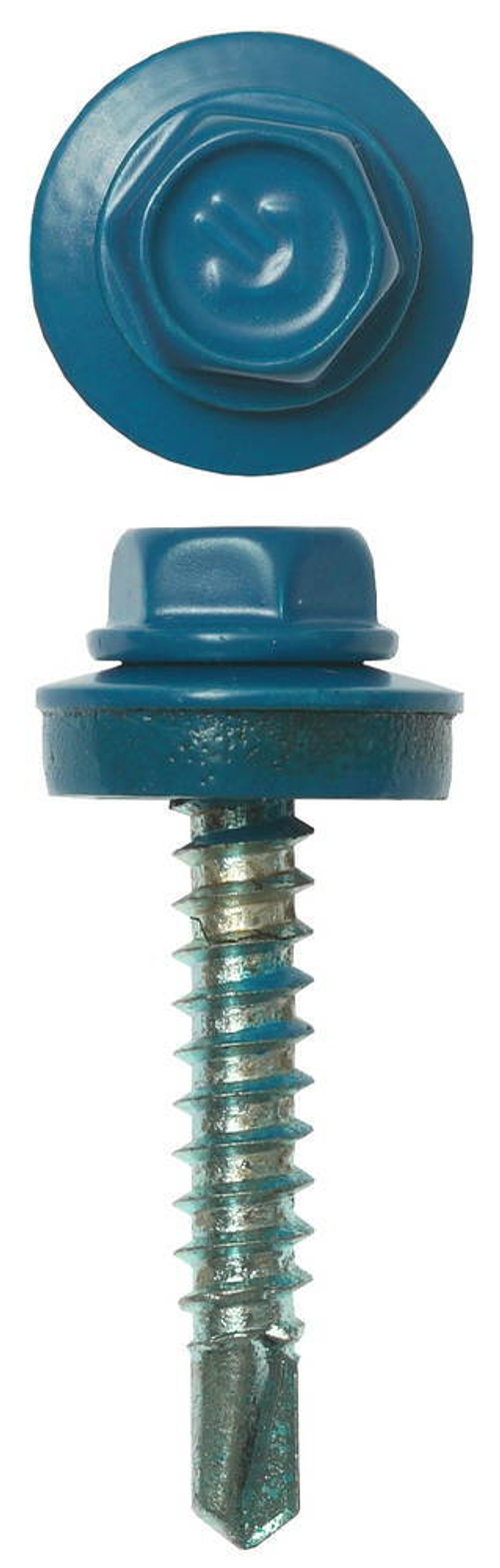 Саморезы СКД кровельные, RAL 5009 небесно-голубой, 29 х 4.8 мм, 2 500 шт, для деревянной обрешетки, ЗУБР