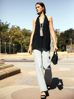 Massimo Dutti Топ с горловиной халтер и открытой спиной, черный