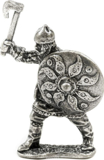 Фигурка Рыцари "Русич с топориком и щитом" олово. Игрушка литая металлическая 54 мм (1:32)