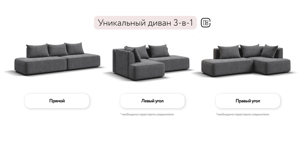 Диван Кинг Твин Шенилл Клауд графит