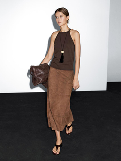 Massimo Dutti Хлопковый топ с воротником-халтер, коричневый