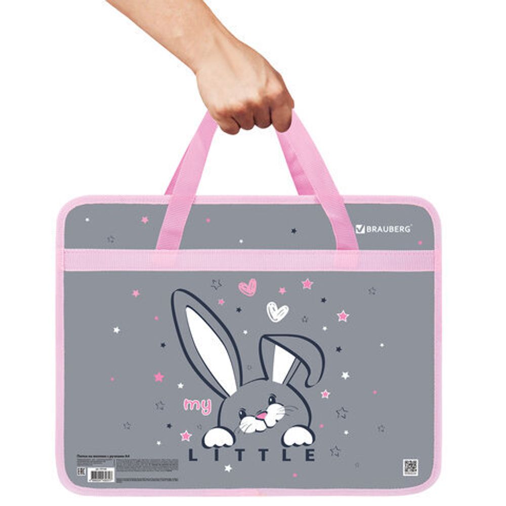 Папка на молнии с ручками BRAUBERG А4, 1 отделение, пластик, 80 мм, "Curious bunny", 272164