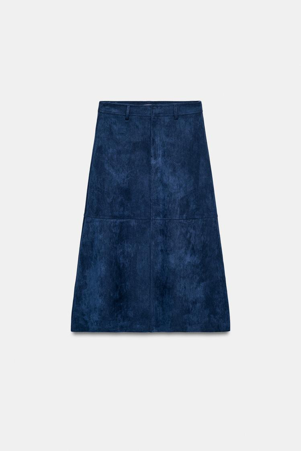 ZARA ЮБКА-КЛЁШ ИЗ ИСКУССТВЕННОЙ ЗАМШИ, ВЫЦВЕТШИЙ СИНИЙ