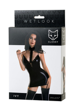 Платье с кружевным чокером и подвязками для чулок Glossy Ivy из материала Wetlook L (Цвет: черный)