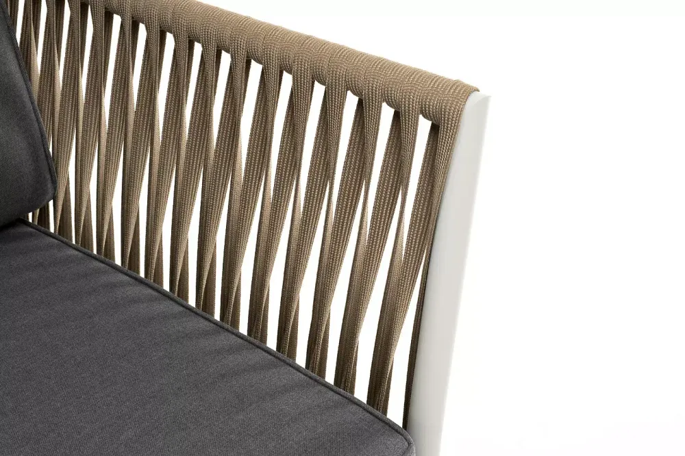 "Касабланка" диван 2-местный плетеный из роупа, каркас алюминий светло-серый (RAL7035) муар, роуп серо-коричневый 23мм, ткань серая 017