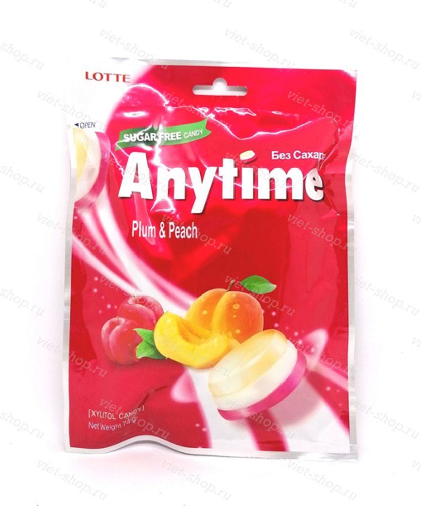 Карамель леденцовая Anytime Plum &amp; Peach Lotte, Корея, 74 гр.