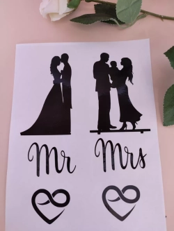 Наклейки свадебные черные на бокалы и бутылки.