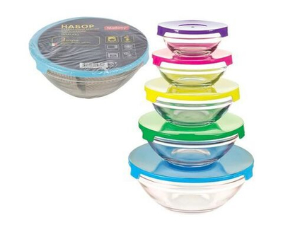 Набор из 5 стеклянных мисок с крышками INSALATO (150/210/360/510/920мл) Mallony