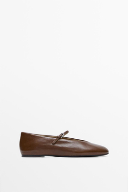 Massimo Dutti Балетки из мягкой кожи, коричневый