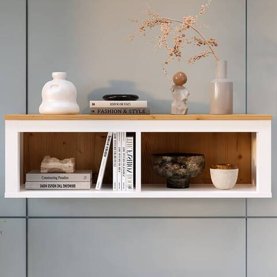 Полка навесная с 2 секциями Хемнэс/Кымор, 124х34х37см, белый/светло-коричневый