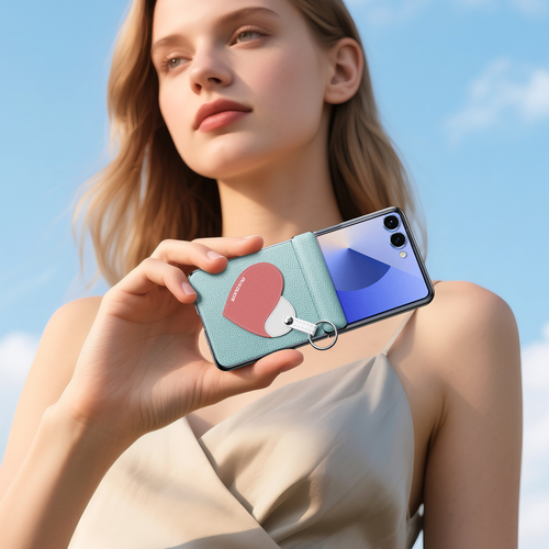 Чехол синего цвета (Love Edition) из искусственной кожи от Dux Ducis для Samsung Galaxy Z Flip 7, серия Luvy Series Case