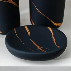 Набор аксессуаров для ванной комнаты Доляна «Зевс», 3 предмета (мыльница, дозатор для мыла, стакан), цвет чёрный