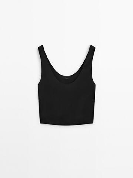 Massimo Dutti Драпированный топ с пуговицами - Studio, черный