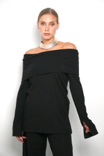 Anna джемпер с отворотом в черном