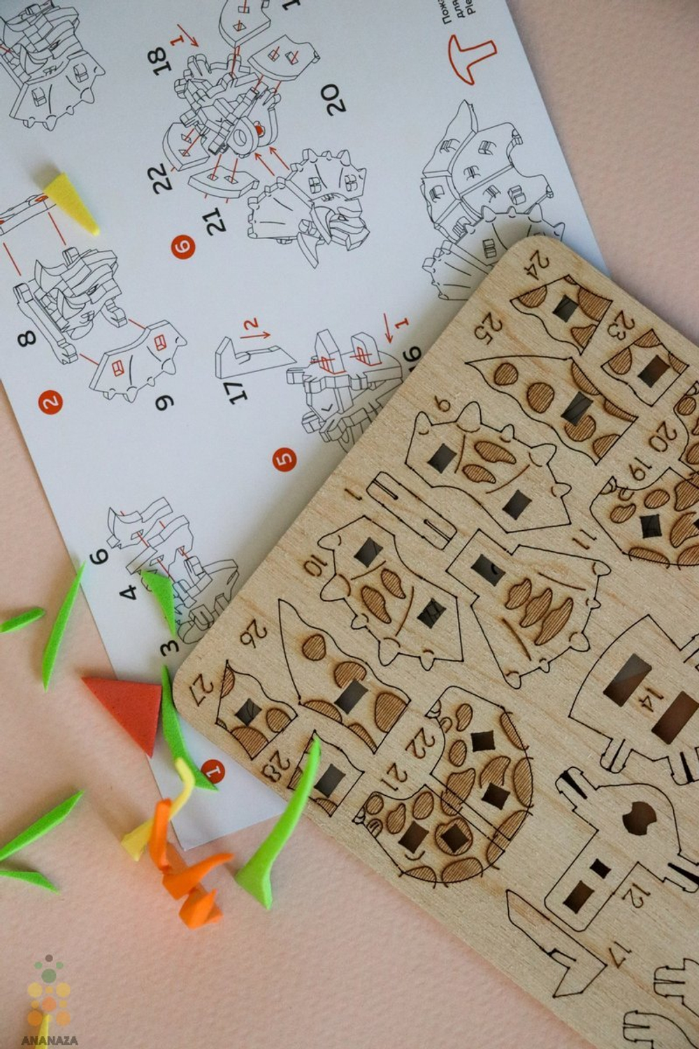 Трицератопс UNIT (UNIWOOD) - Деревянный конструктор, 3D пазл, сборная модель