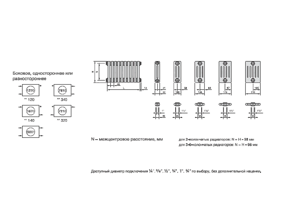 Радиатор трубчатый Zehnder Charleston Retrofit 3057, 18 сек.1/2 бок.подк. RAL9016 (кроншт.в компл)
