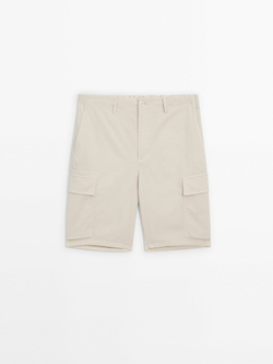 Massimo Dutti Шорты карго из смесового хлопкового поплина, песочный
